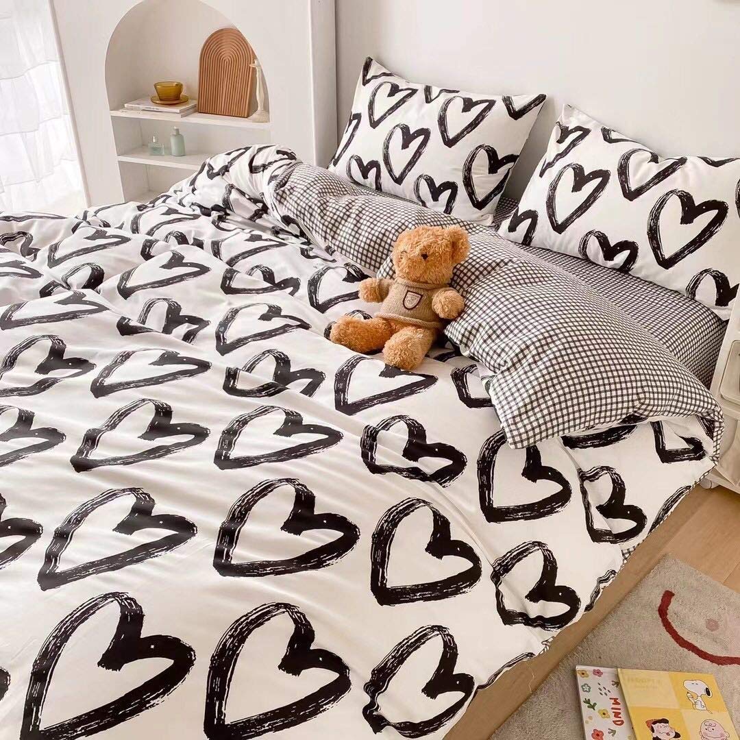Houseri Love Comforter Set Twin Heart Shaped Bedding Sets White And Black Comforter For Toddlers Boys Girls Love Heart Bedding C