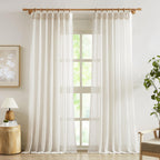 Fmfunctex Linen Sheer Pinch Pleated Curtains For Bedroom, Linen Flax Beige 72 Inches Long Sheer Curtain Panels For Living Room,