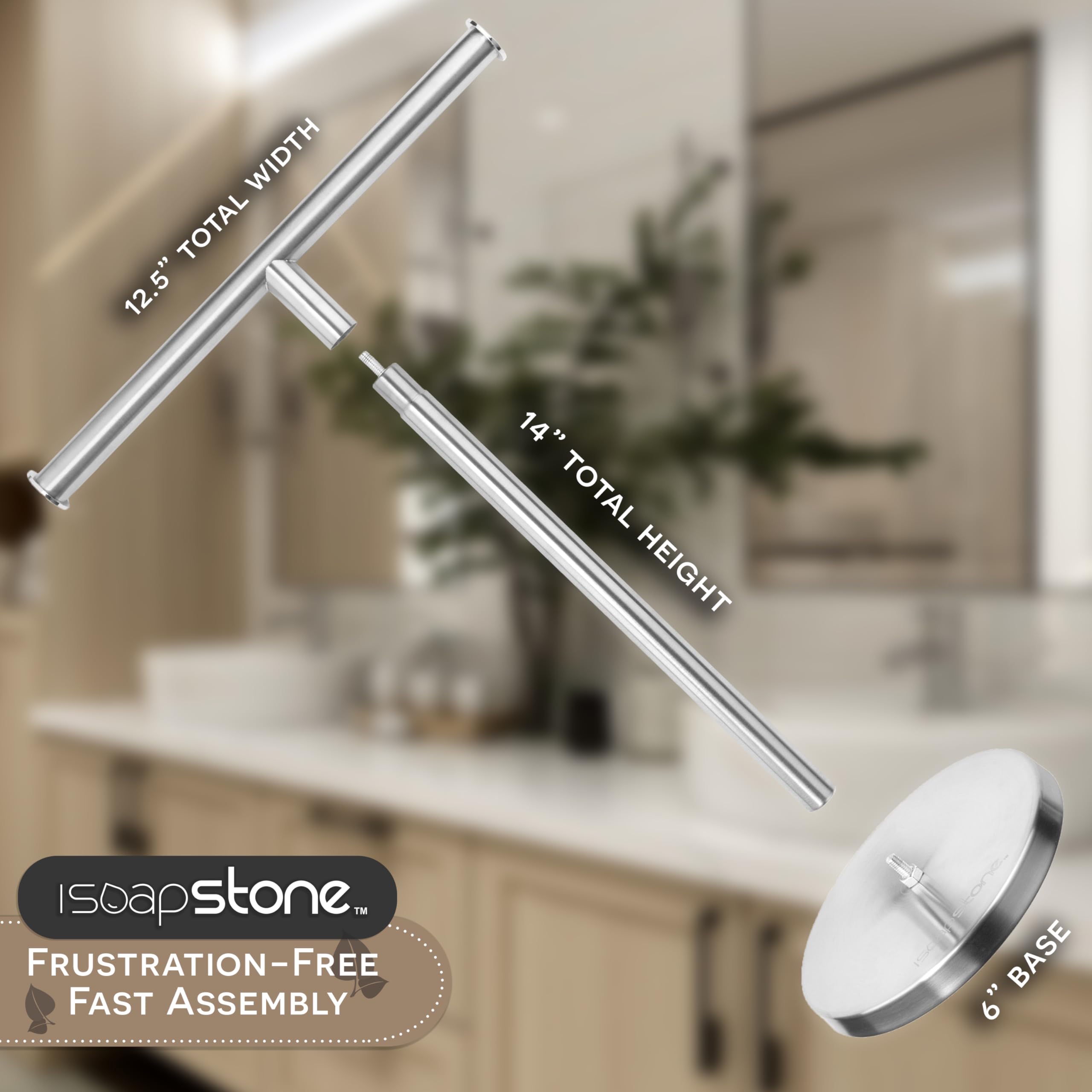 Isoapstone Luxury Hand Towel Holder Stand With Heavy Base, Sus 304 Stainless Steel Towel Rack, T-Shape, Freestanding Towel Stand