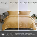 Mildly Super Soft Duvet Cover - 100% Washed Microfiber Warm Mustard Yellow Comforter Cover Set 3 Pieces With Zipper Closure & Co