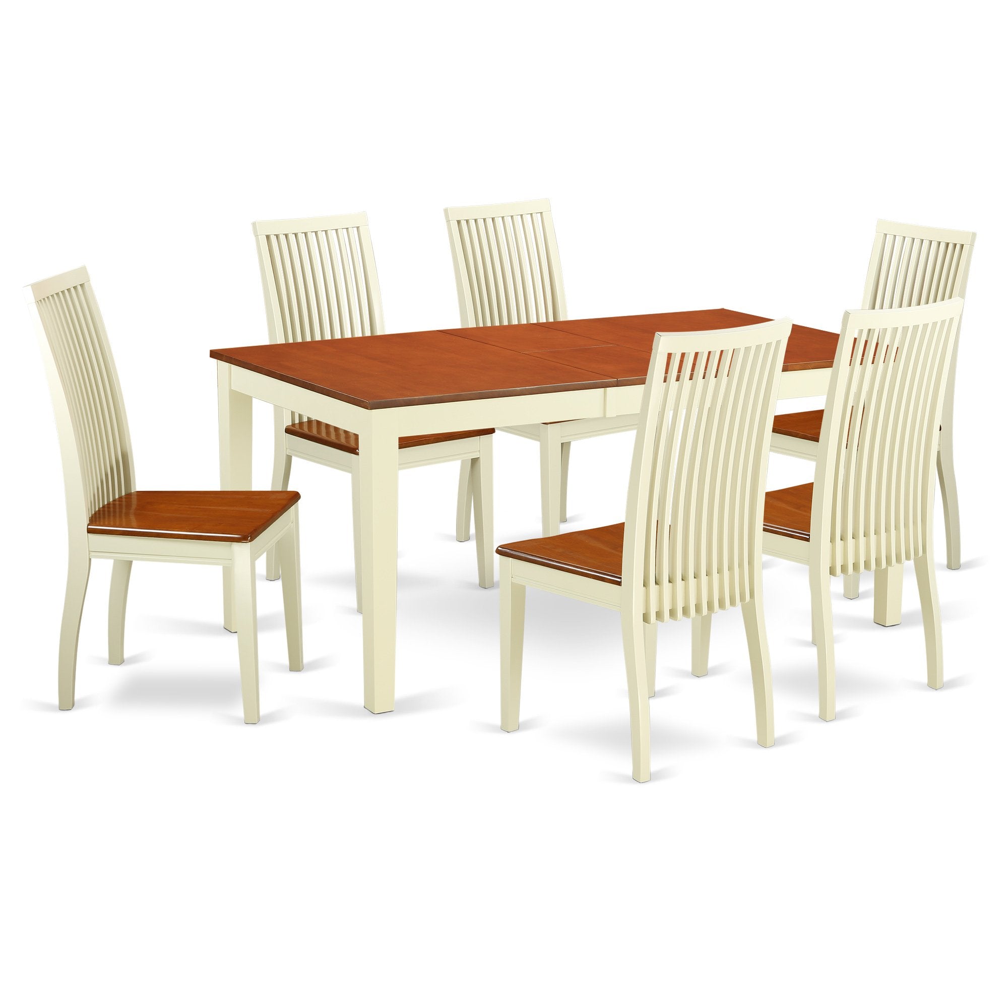 East West Furniture NIIP7-BMK-W 7 Piece Kitchen Set Consist of a Rectangle Dining Room Table with Butterfly Leaf and 6 Solid Wood Seat Chairs, 36x66 Inch, Buttermilk & Cherry