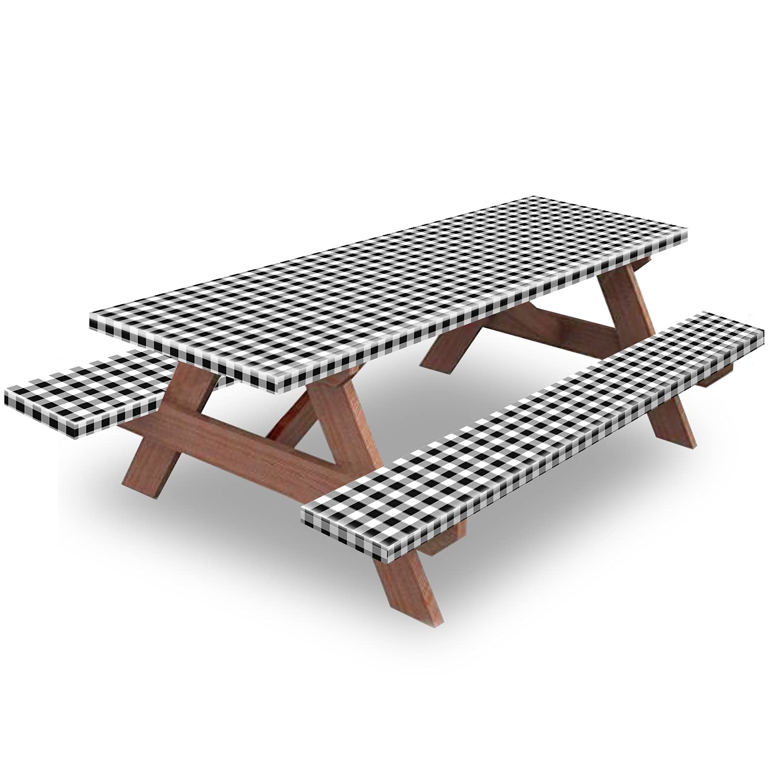 KENOBEE 5ft Picnic Table and Bench Fitted Cover, 60 Flannel Backing Elastic Edge Waterproof Wipeable Plastic Cover Fitted Vinyl 