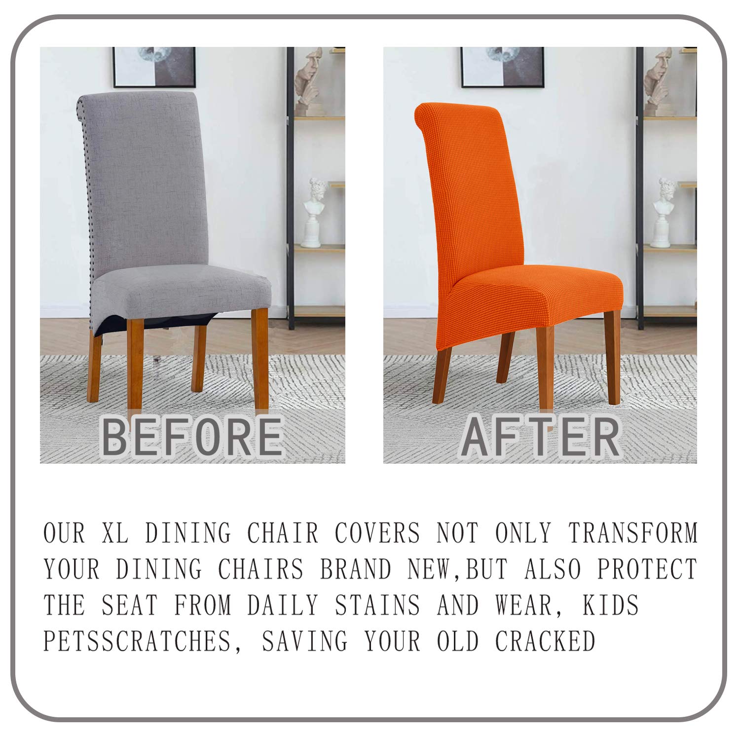 Deisy Dee Stretch Xl/Oversized Soft Spandex Extra Large Dining Room Chair Covers For Kitchen Dining,Removable Washable Chair Protectors Slipcovers (Orange, 2)