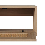 Walker Edison Modern Rattan Flip-Down-Door Wall-Mounted Floating Stand For Tvs Up To 65 Inche, 58 Inch, Coastal Oak