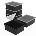 Storex Letter Size Deep Storage Tray - Organizer Bin With Non-Snap Lid For Classroom, Office And Home, Black, 5-Pack (62543A05C)
