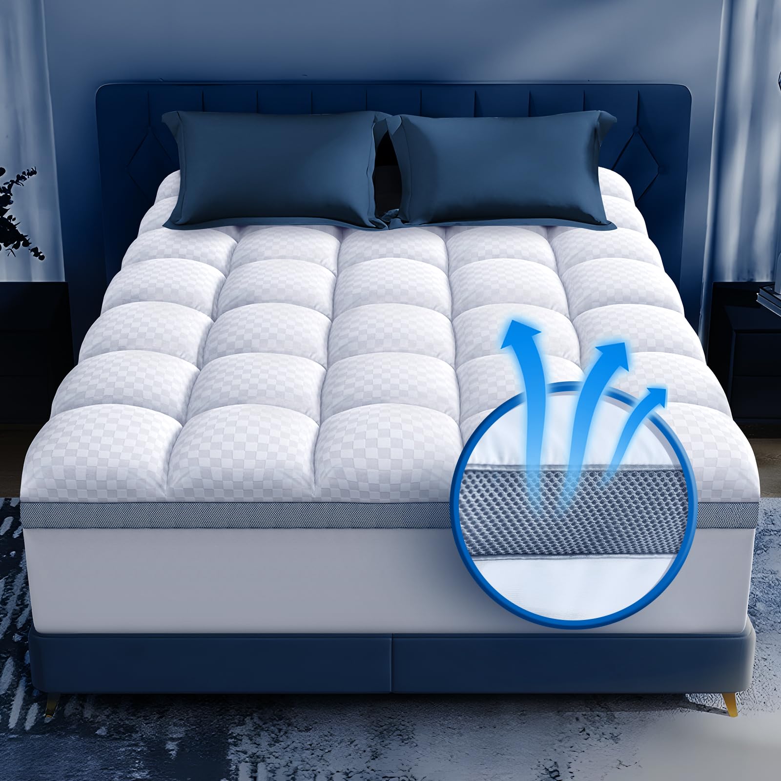 Premium Memory Foam Mattress Topper Queen For Ultra Comfort, 2 Inch Plush Pillow Top Queen Mattress Topper With Breathable Air M