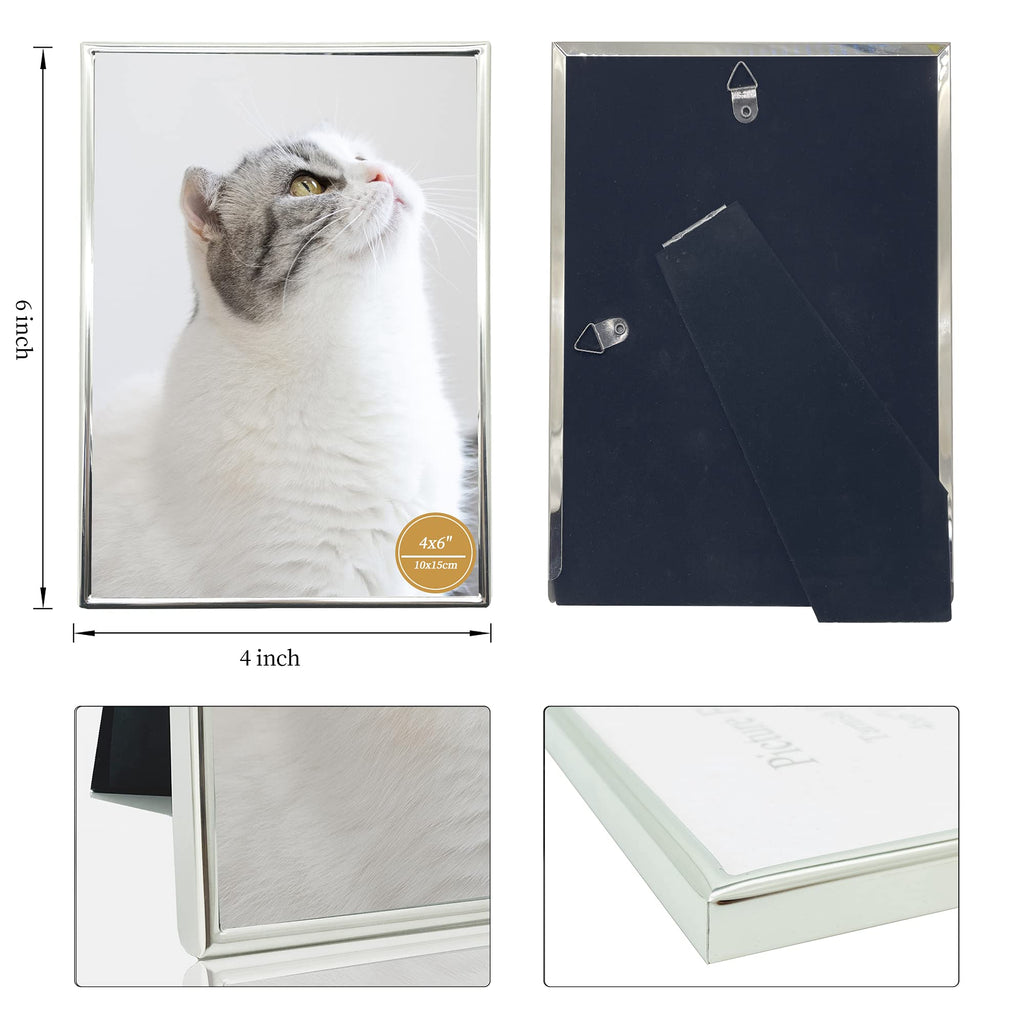 Decanit 4X6 Picture Frame Metal, Thin Profile Photo Frame 4 By 6 Inch, Display For Wall Or Tabletop,Silver