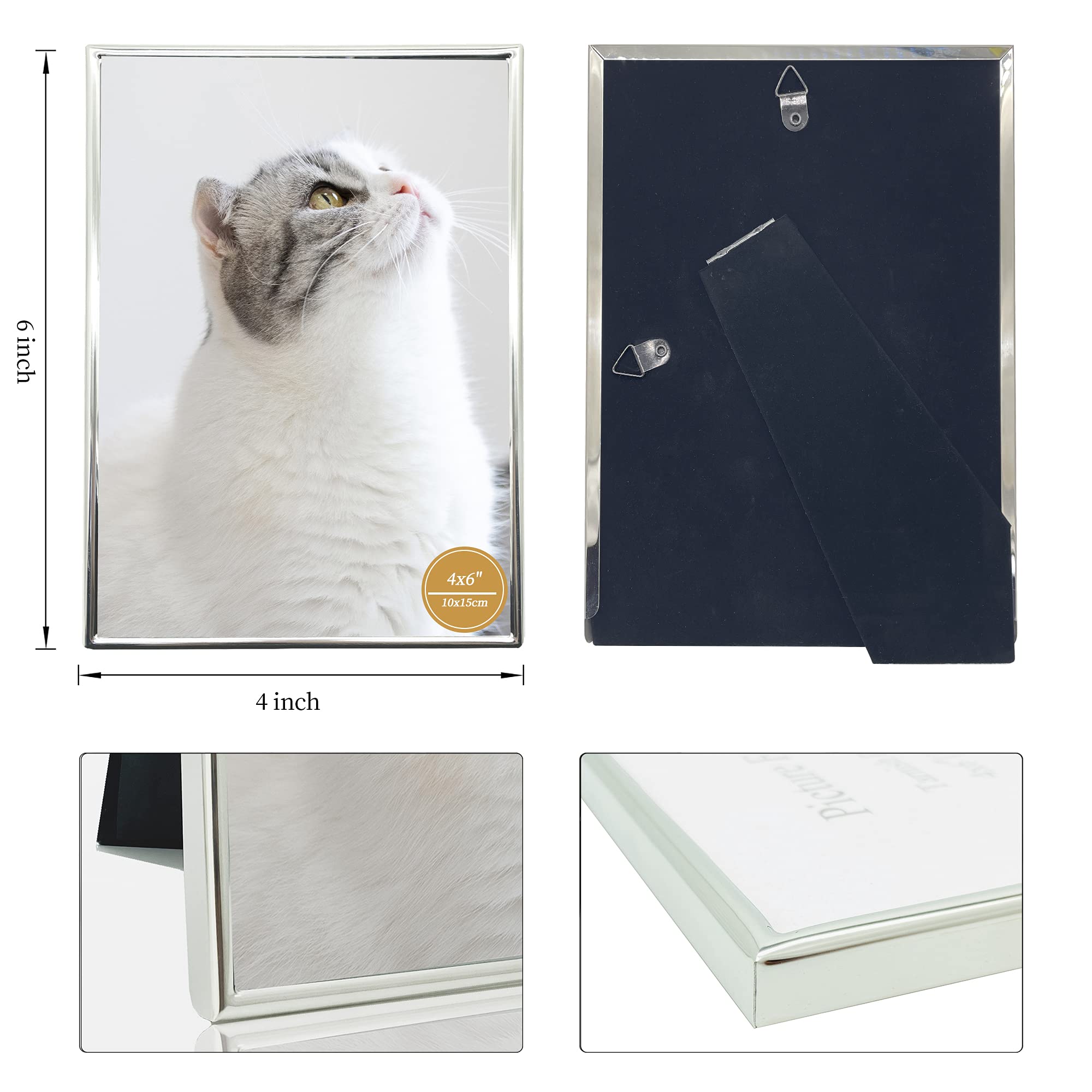 Decanit 4X6 Picture Frame Metal, Thin Profile Photo Frame 4 By 6 Inch, Display For Wall Or Tabletop,Silver