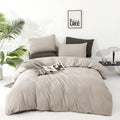 CLOTHKNOW Beige Coffee Full Comforter Set 3Pcs Khaki Bedding Comforter Sets Oatmeal Comforter Full Size Soft Cream Coffee Full S