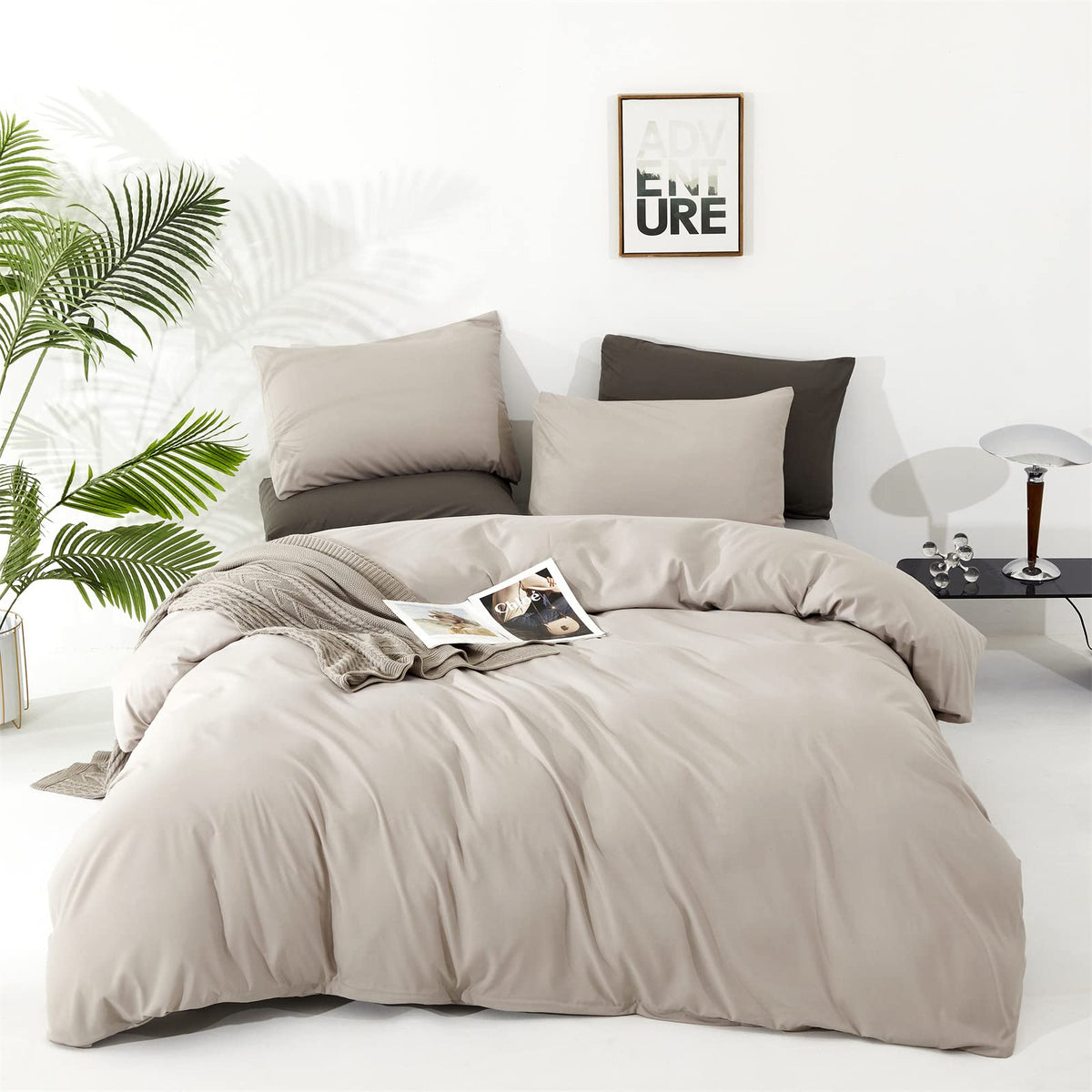 CLOTHKNOW Beige Coffee Full Comforter Set 3Pcs Khaki Bedding Comforter Sets Oatmeal Comforter Full Size Soft Cream Coffee Full S
