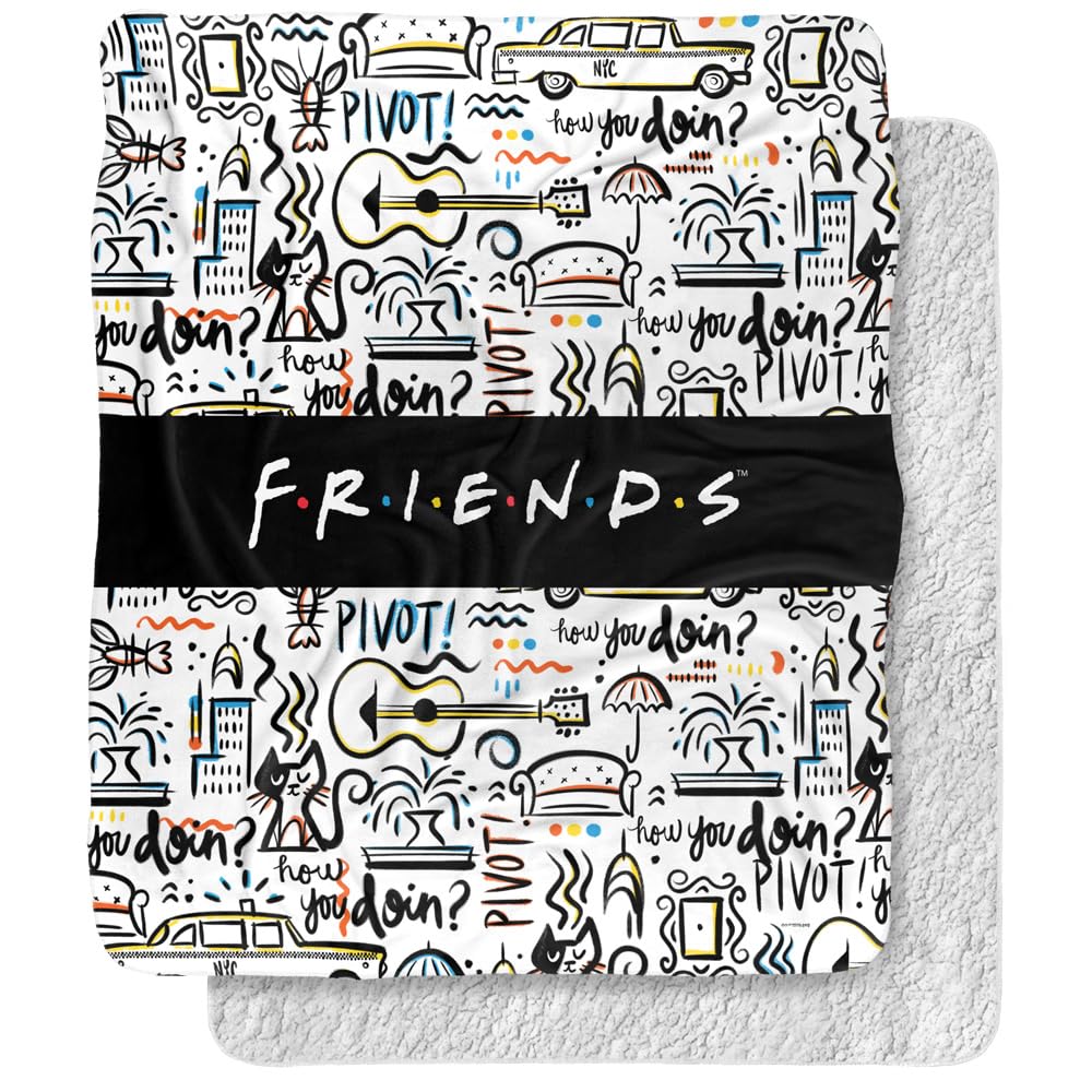 Friends Blanket, 50'X60', Let'S Be Friends Pattern Silky Touch Sherpa Back Super Soft Throw Blanket