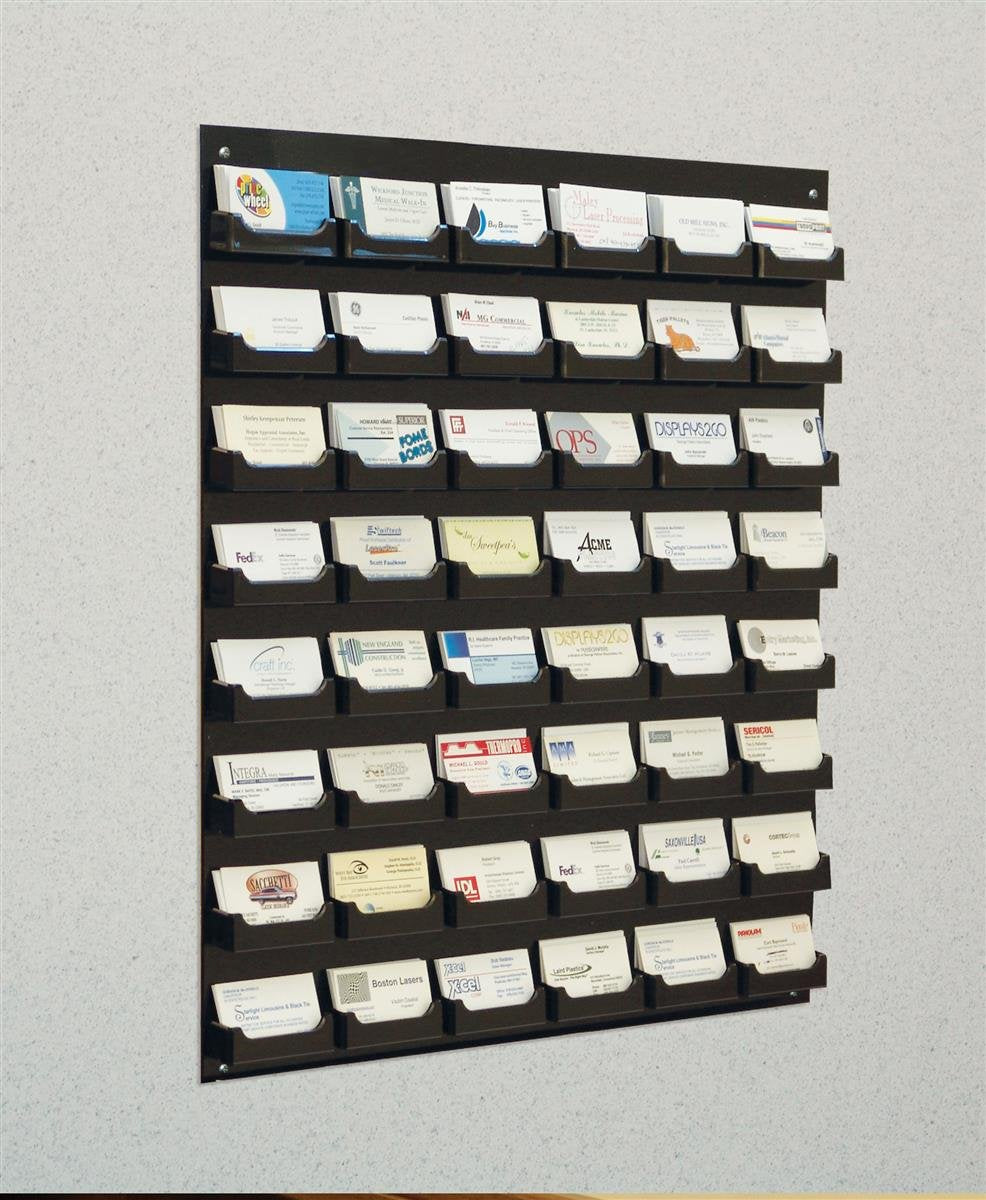 Displays2Go 48-Pocket Wall Mount Business Card Holder Rack - Black Acrylic