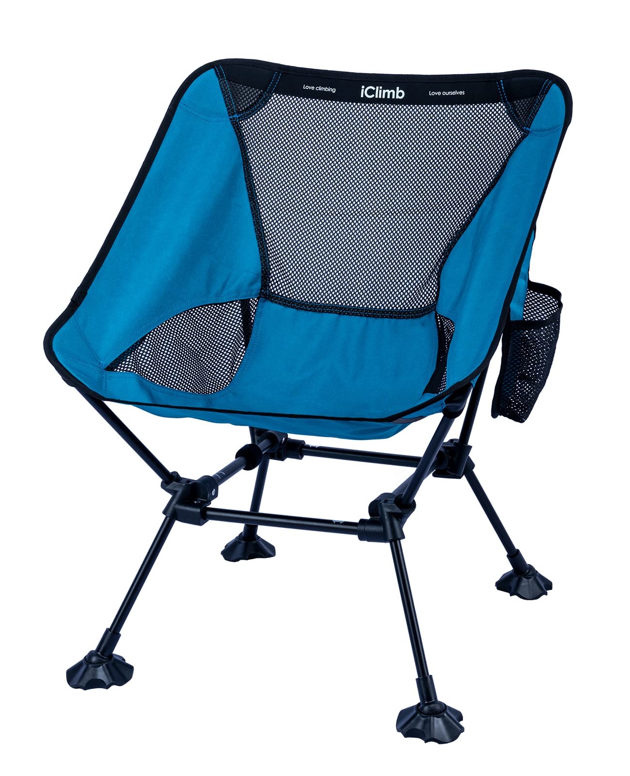 iClimb Ultralight Compact Camping Folding Beach Chair with Anti-Sinking Large Feet and Back Support Webbing (Blue - Square Frame
