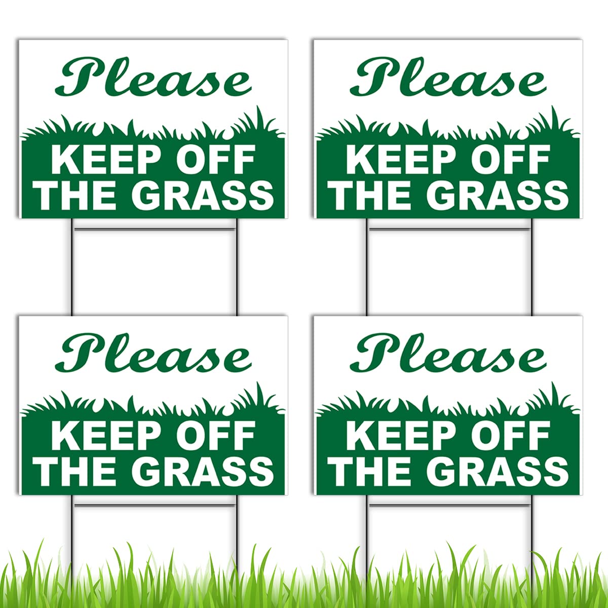 4 Pc Keep Off The Grass Signs With Stake - 6X9 Coroplast Double Sided No Parking On Grass Sign - Stay Off Grass Signs For Yard -