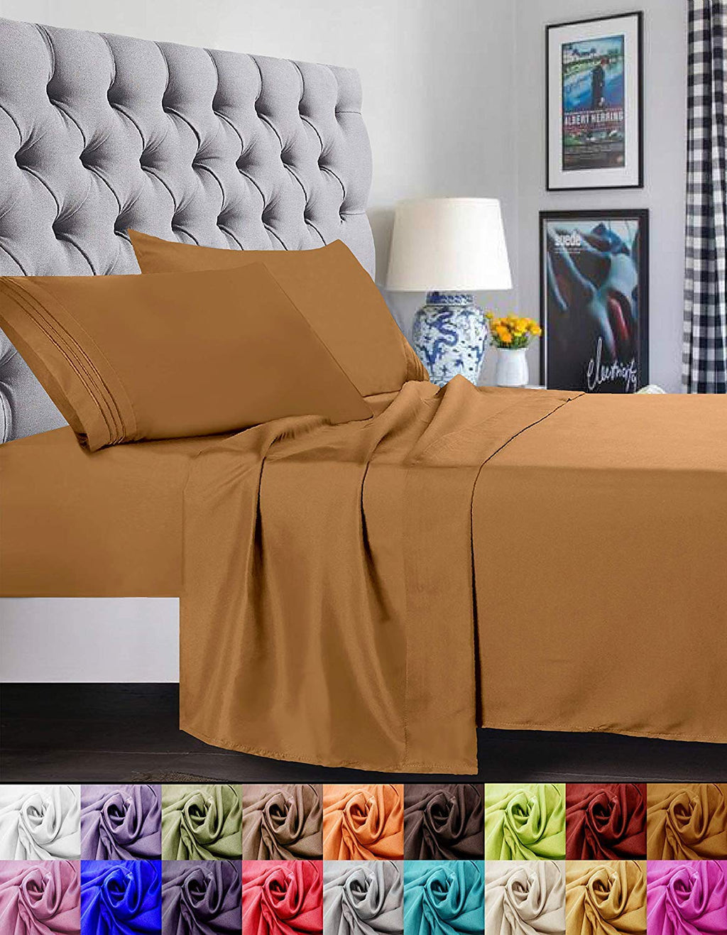 Elegant Comfort 1500 Premier Luxury Hotel Quality Super Soft Wrinkle Free And Fade Resistant 4-Piece Bed Sheet Set, Queen, Bronz