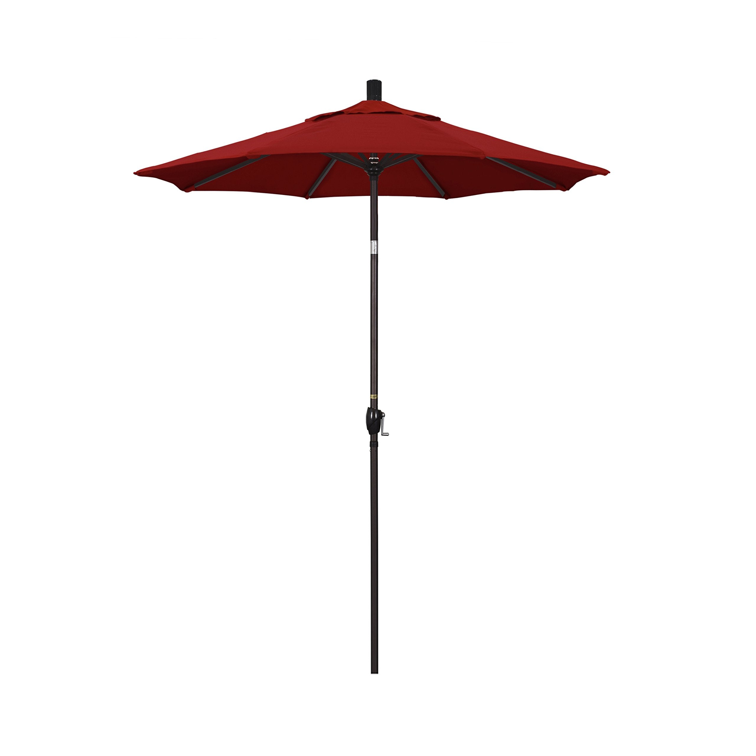California Umbrella 6' Round Aluminum Market Umbrella, Crank Lift, Push Button Tilt, Bronze Pole, Sunbrella Jockey Red