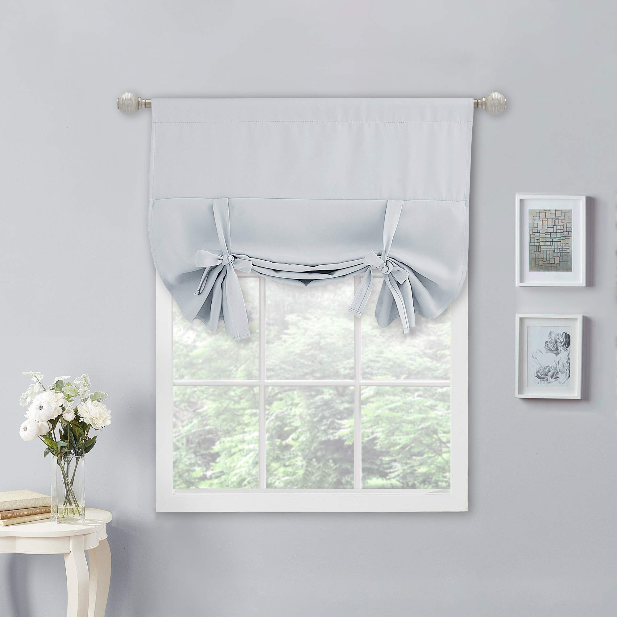 NICETOWN Window Blackout Shades for Kitchen - Tie Up Shades Campers/Bathroom Curtain Panel for Small Window/(1 PC, Greyish White