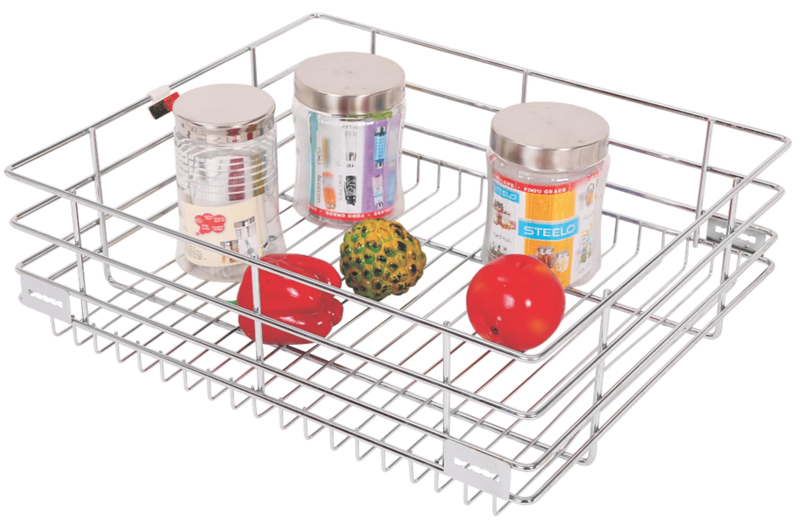 Rab Kitchen Basket Stainless Steel Plain Basket For Modular Kitchen Utensils Container Shelf (Code: Plain, Size: 21 X 20 X 4