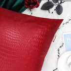 Brawarm Faux Leather Pillow Covers 12 X 20 Inches, Christmas Red Leather Pillow Covers Pack Of 2, Crocodile Leather Decorative L