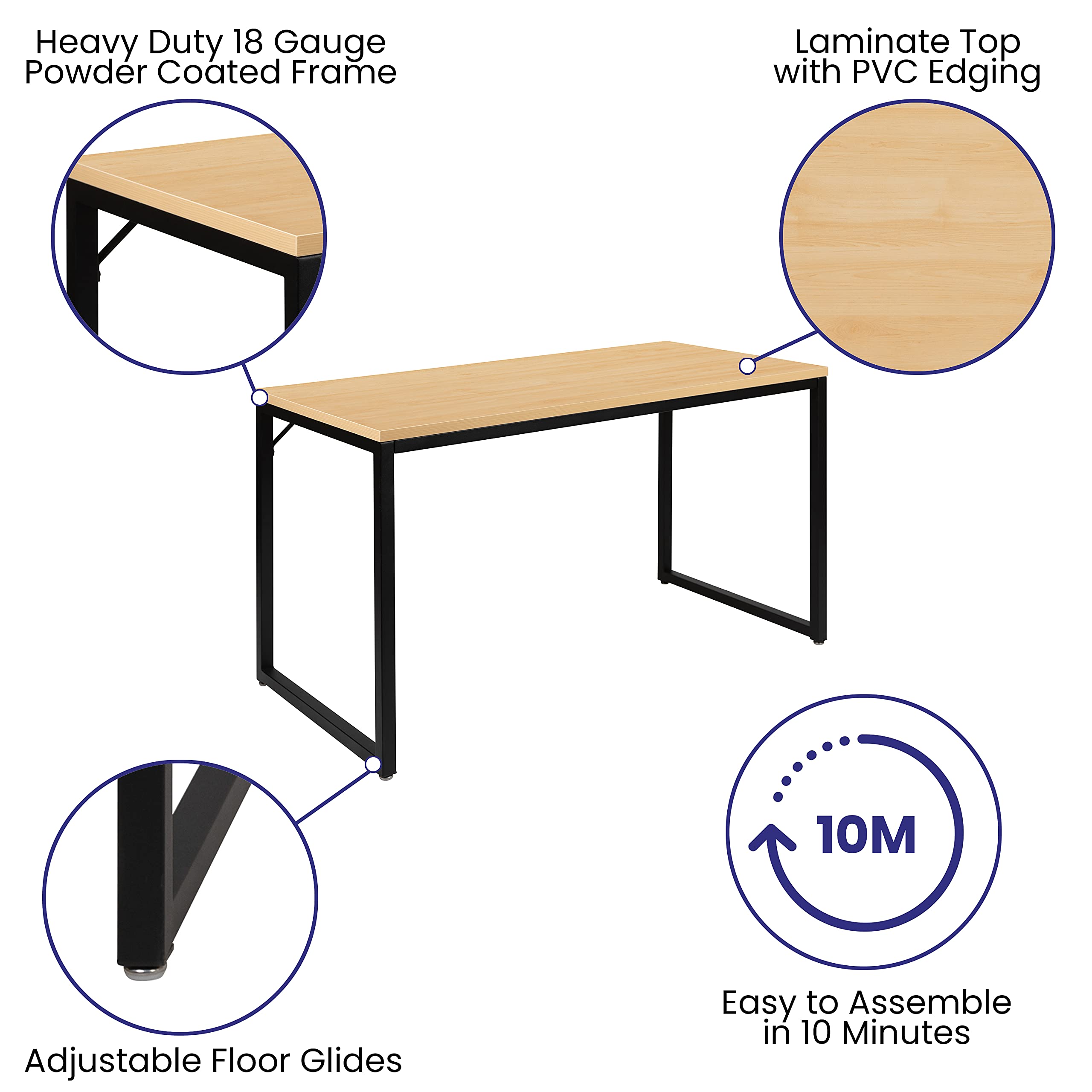 Flash Furniture Tiverton Industrial Modern Desk - Commercial Grade Office Computer Desk and Home Office Desk - 47&quot; Long (Maple/Black)
