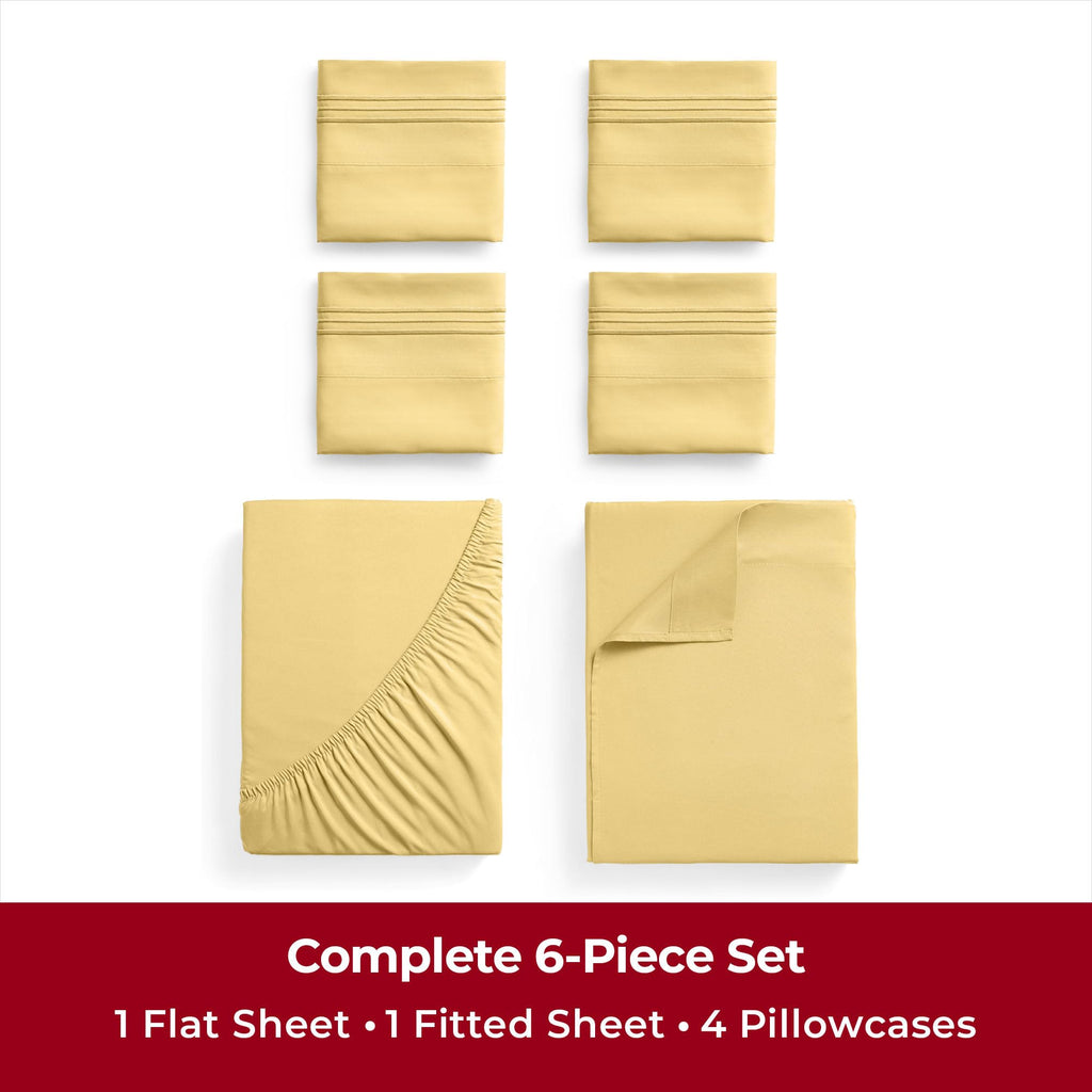 Mellanni Full Sheet Set - 6-Piece Iconic Collection Bedding, (Including 4 Pillowcases), 16-Inch Deep Pocket, Easy Care, Extra Soft, Cooling Sheets, Brushed Microfiber - Yellow