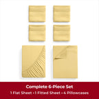 Mellanni Full Sheet Set - 6-Piece Iconic Collection Bedding, (Including 4 Pillowcases), 16-Inch Deep Pocket, Easy Care, Extra Soft, Cooling Sheets, Brushed Microfiber - Yellow