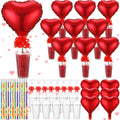LaRandom 28 Sets Valentines Day Stationery Return Gifts with Transparent Plastic Cups, Balloons, Bows, Raffia Grass and Pencils