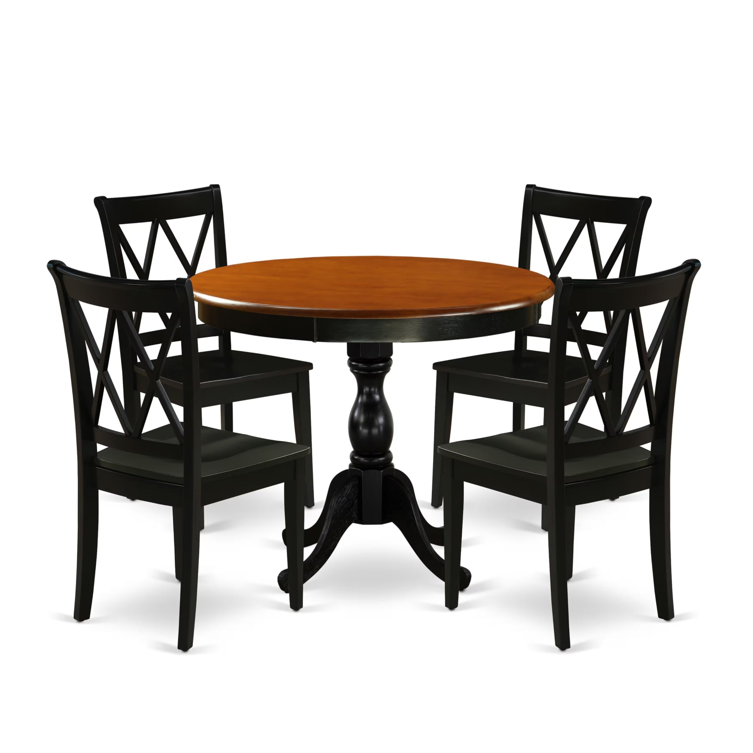 East West Furniture Amcl5-Bch-W 5 Piece Dinette Set For 4 Includes A Round Kitchen Table With Pedestal And 4 Dining Room Chairs, 36X36 Inch, Black & Cherry