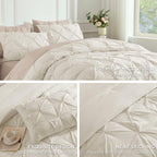Andency Beige Comforters Queen Size, 3 Pieces Cream Bedding Set & Collections For Women Men, All Season Soft Fluffy Lightweight Pinch Pleat Bed Comforter Set (90X90Inch)