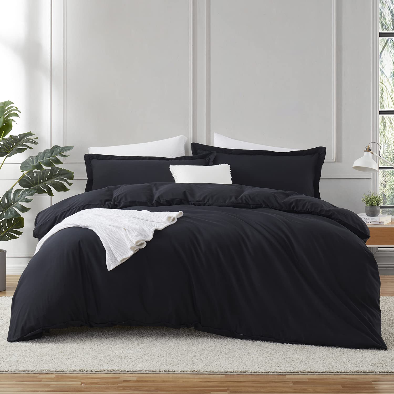 Hearth & Harbor Black Duvet Cover King Size - 3 Piece King Duvet Cover Set, Soft Double Brushed King Duvet Covers With Button Cl