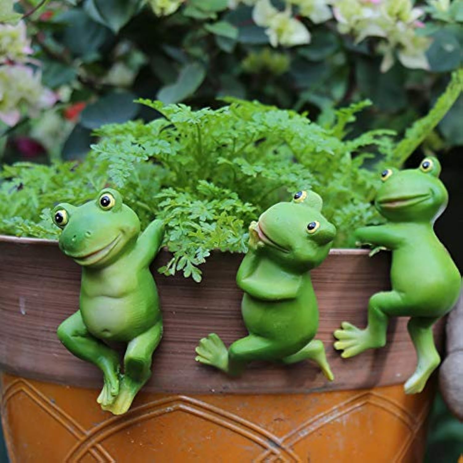 Landor Set Of 3 Cute Frog Figurines Hanging Animal Statue,Resin Pot Climbing Sculpture Outdoor Statues Ornaments D  Cor For Flow