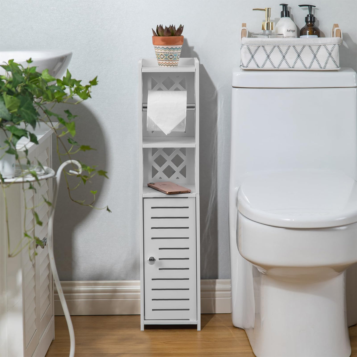 Toilet Paper Storage,Toilet Paper Holder Stand,Bathroom Stand with Toilet Paper Holder Insert,Slim Storage Cabinet for Small Spa
