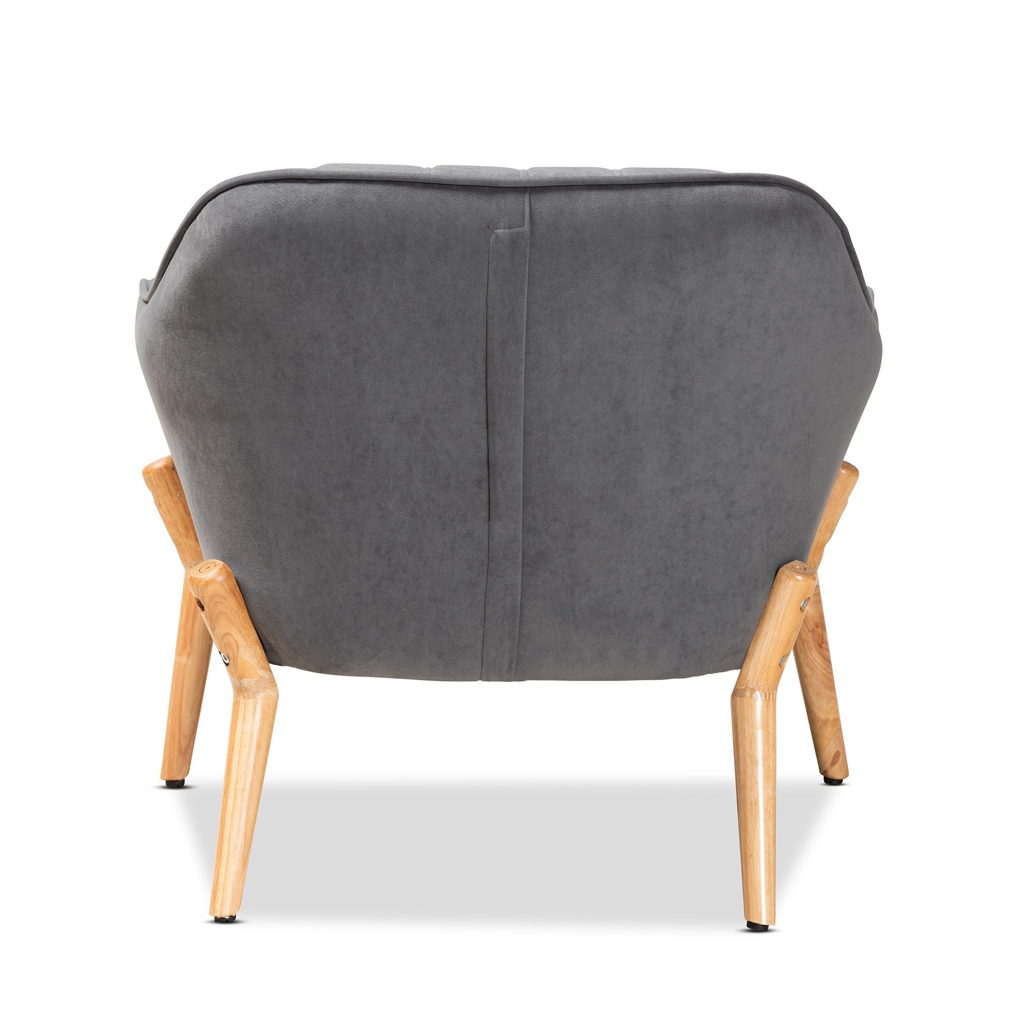 Baxton Studio Valentina Mid-Century Modern Transitional Grey Velvet Fabric Upholstered and Natural Wood Finished Armchair