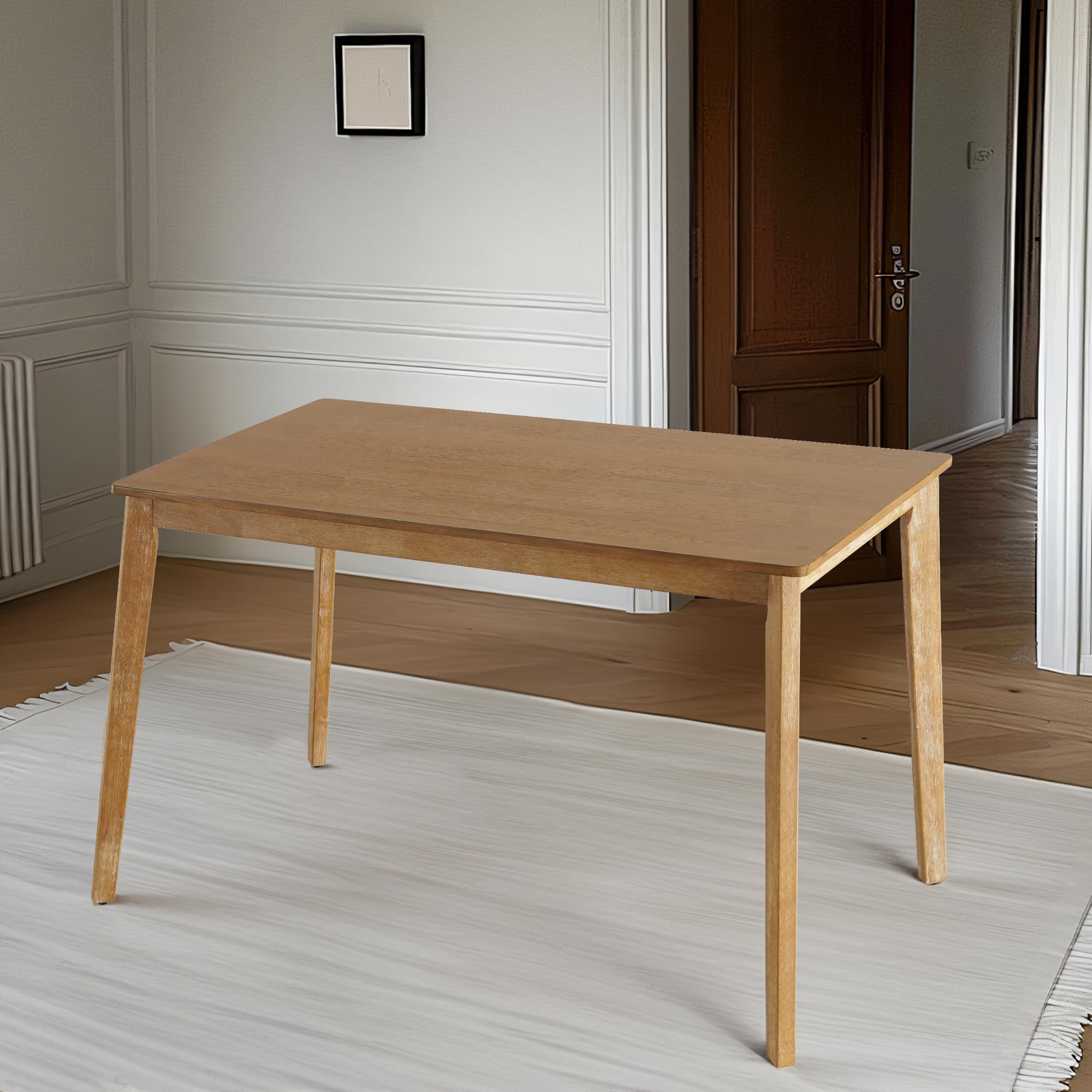 Farmhouse Dining Table Small, Mid Century Modern 47' Dining Table For 4-6 Person, Wooden Legs, Leisure Coffee Table For Kitchen