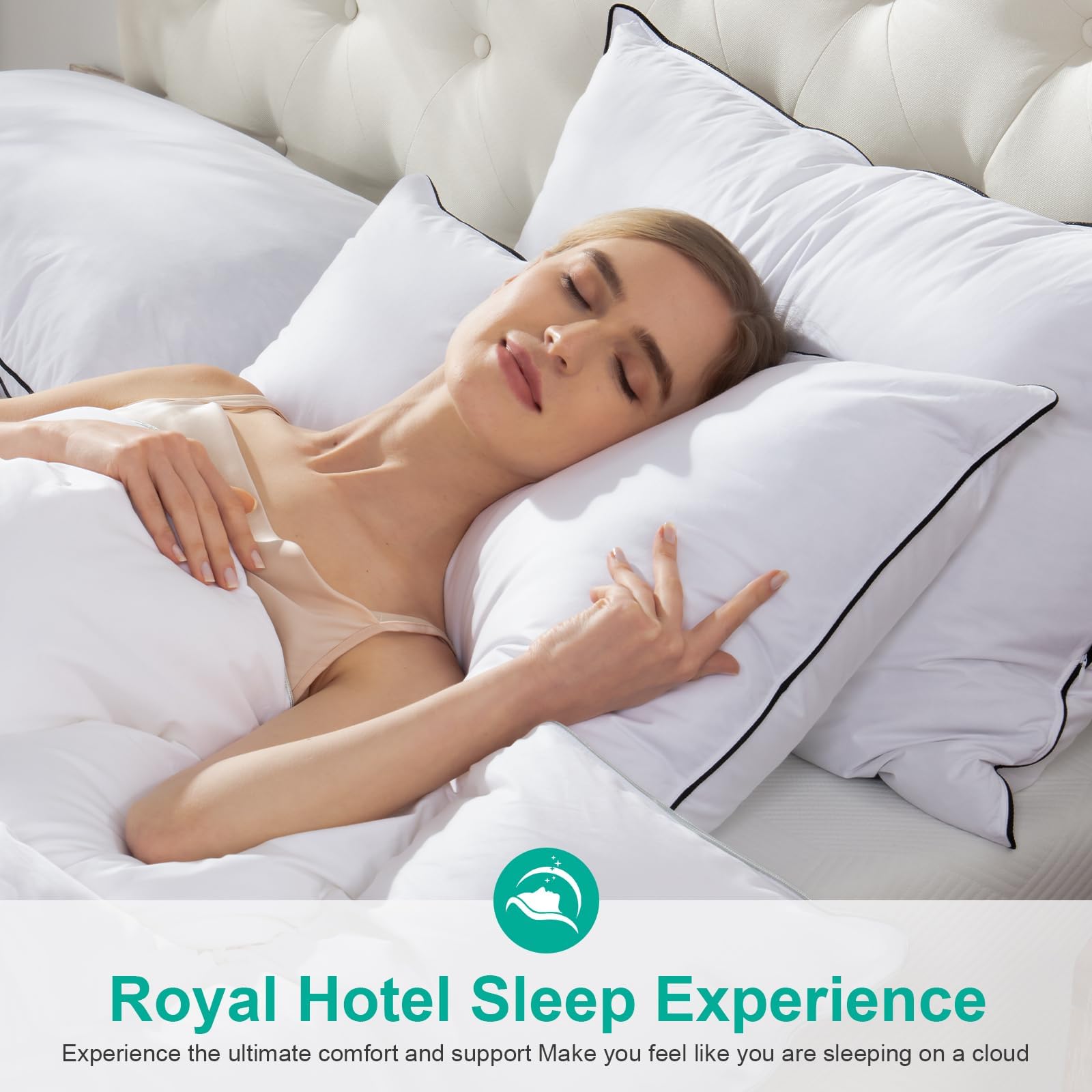 Apsmile Medium Firm Feather Down Pillows Queen Size Pack Of 1, Luxury Feather Pillow For Sleeping, 100% Organic Cotton Cover Hot