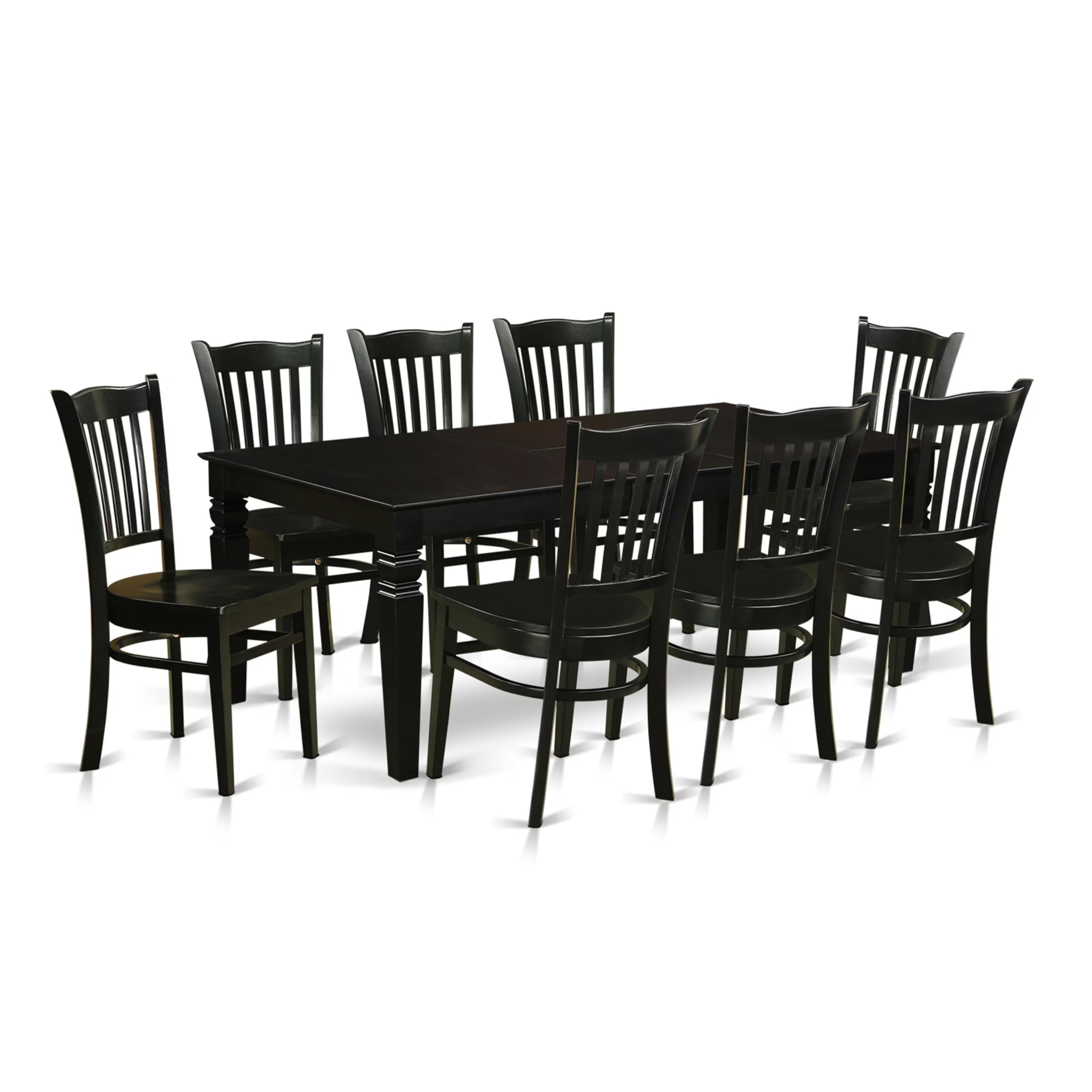 East West Furniture LGGR9-BLK-W Logan 9 Piece Modern Set Includes a Rectangle Wooden Table with Butterfly Leaf and 8 Dining Chairs, 42x84 Inch, Black