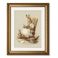 ARPEOTCY Vintage Gold Framed Wall Art, Easter Rabbit Reading Paintings, Canvas Prints Artwork with Antique Frame, Victorian Wall