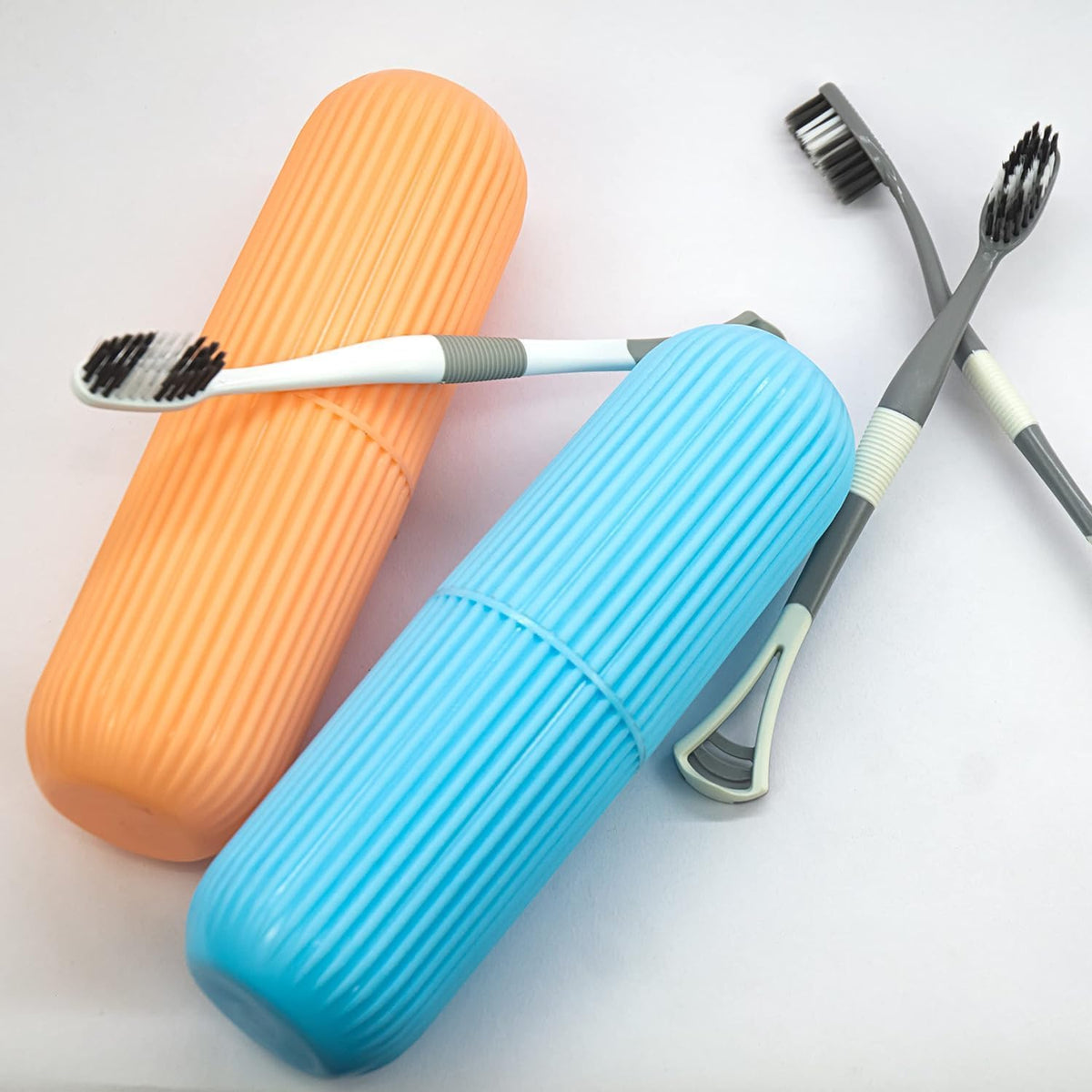 ZOXAR Pack of 02 Plastic Portable Toothbrush Case Capsule Shape Box Storage Organizer Cover for Travel Bathroom Hiking Camping T