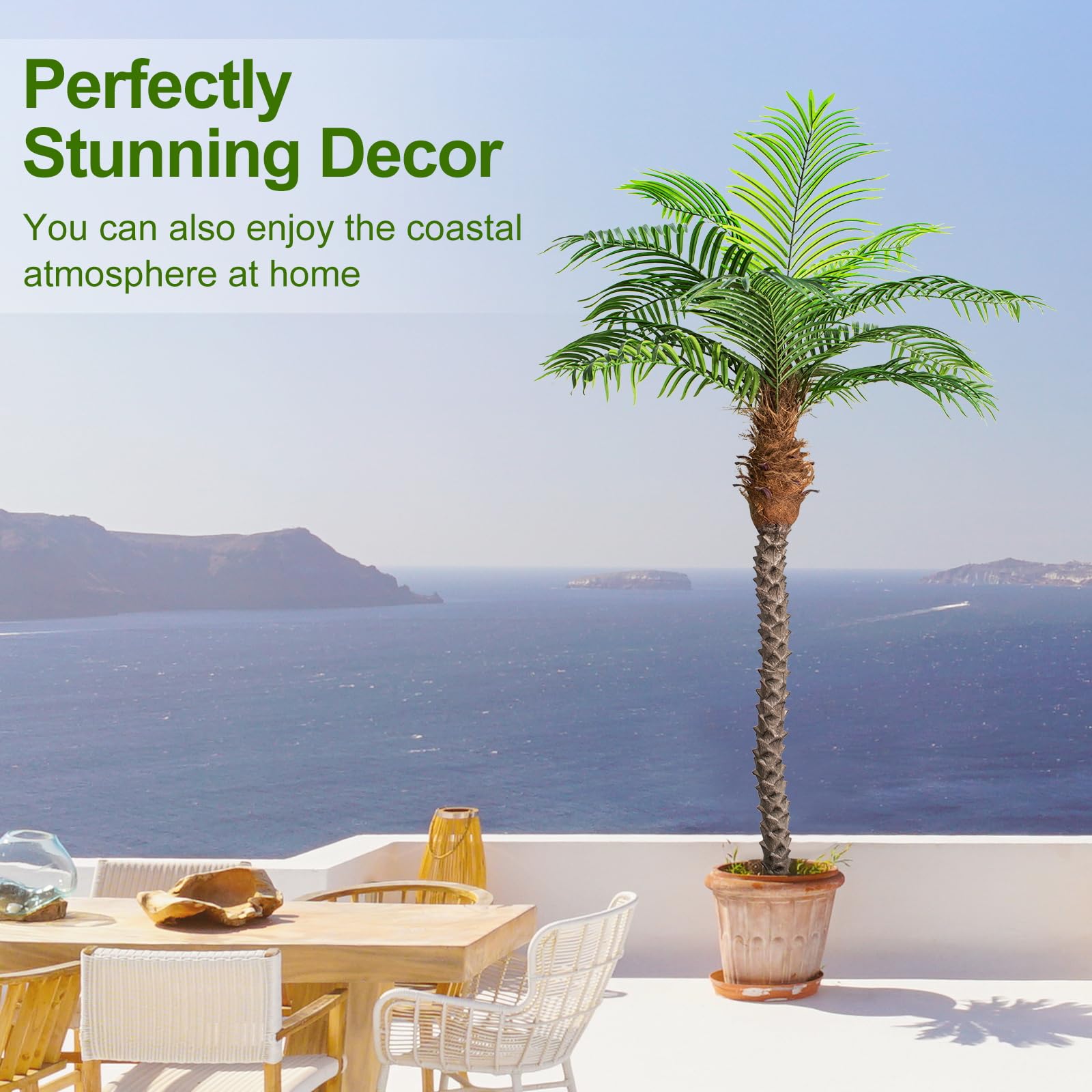 Keeplush 7Ft Tall Artificial Phoenix Palm Tree For Outdoor Indoor Decor, Large Faux Coconut Silk Palm Tree Tropical Fake Tree Pe
