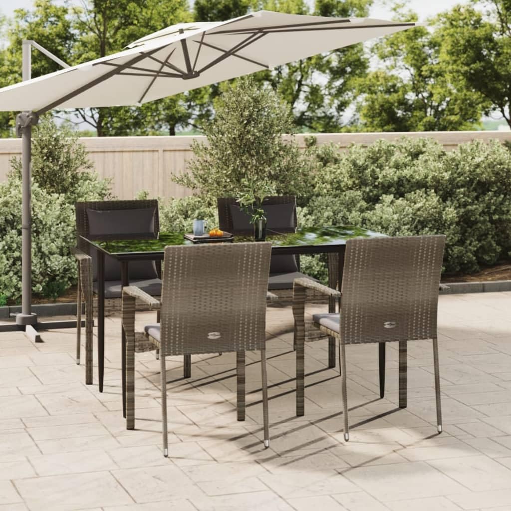 vidaXL Modern 5-Piece Patio Dining Set with Cushions- Poly Rattan Construction- with Powder-Coated Steel Frame - Black and Gray, Onesize