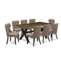 East West Furniture X677Si648-9 9 Piece Kitchen Table Set Includes A Rectangle Dining Table With X-Legs And 8 Coffee Linen Fabric Parson Dining Chairs, 40X72 Inch, Multi-Color