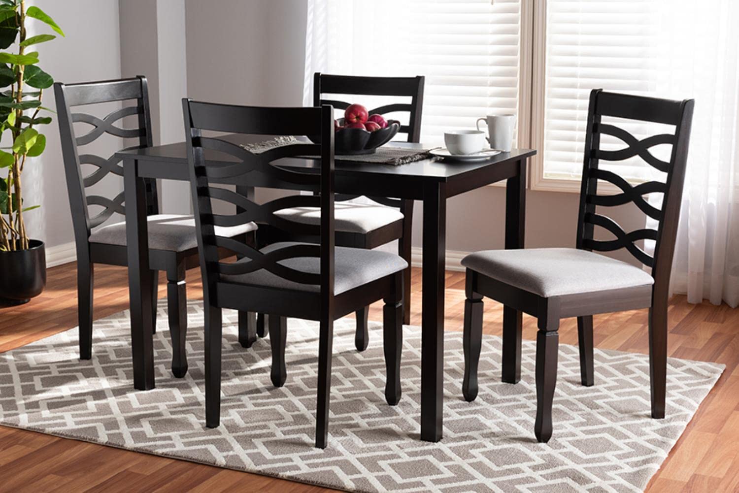 Baxton Studio Lanier Modern and Contemporary Gray Fabric Upholstered Espresso Brown Finished Wood 5-Piece Dining Set