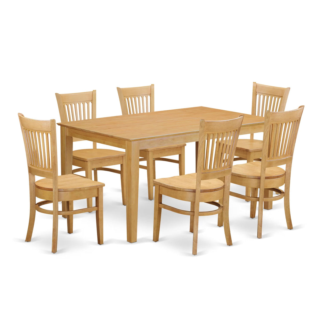 East West Furniture CAVA7-OAK-W 7 Piece Dining Room Table Set Consist of a Rectangle Wooden Table and 6 Kitchen Dining Chairs, 36x60 Inch, Oak