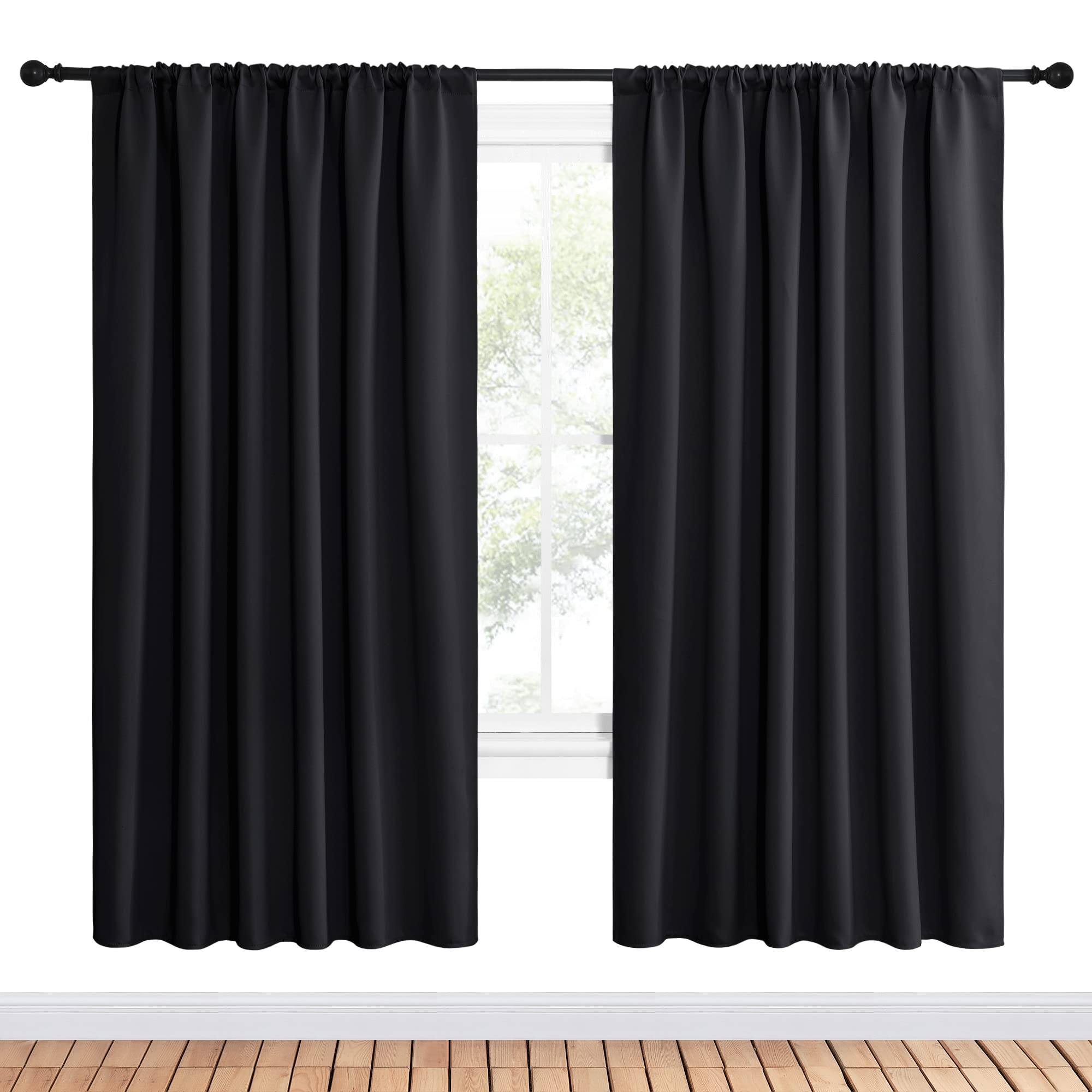 Nicetown Halloween Black Blackout Curtain Blinds - Solid Thermal Insulated Window Treatment Blackout Drapes For Bedroom (2 Panel