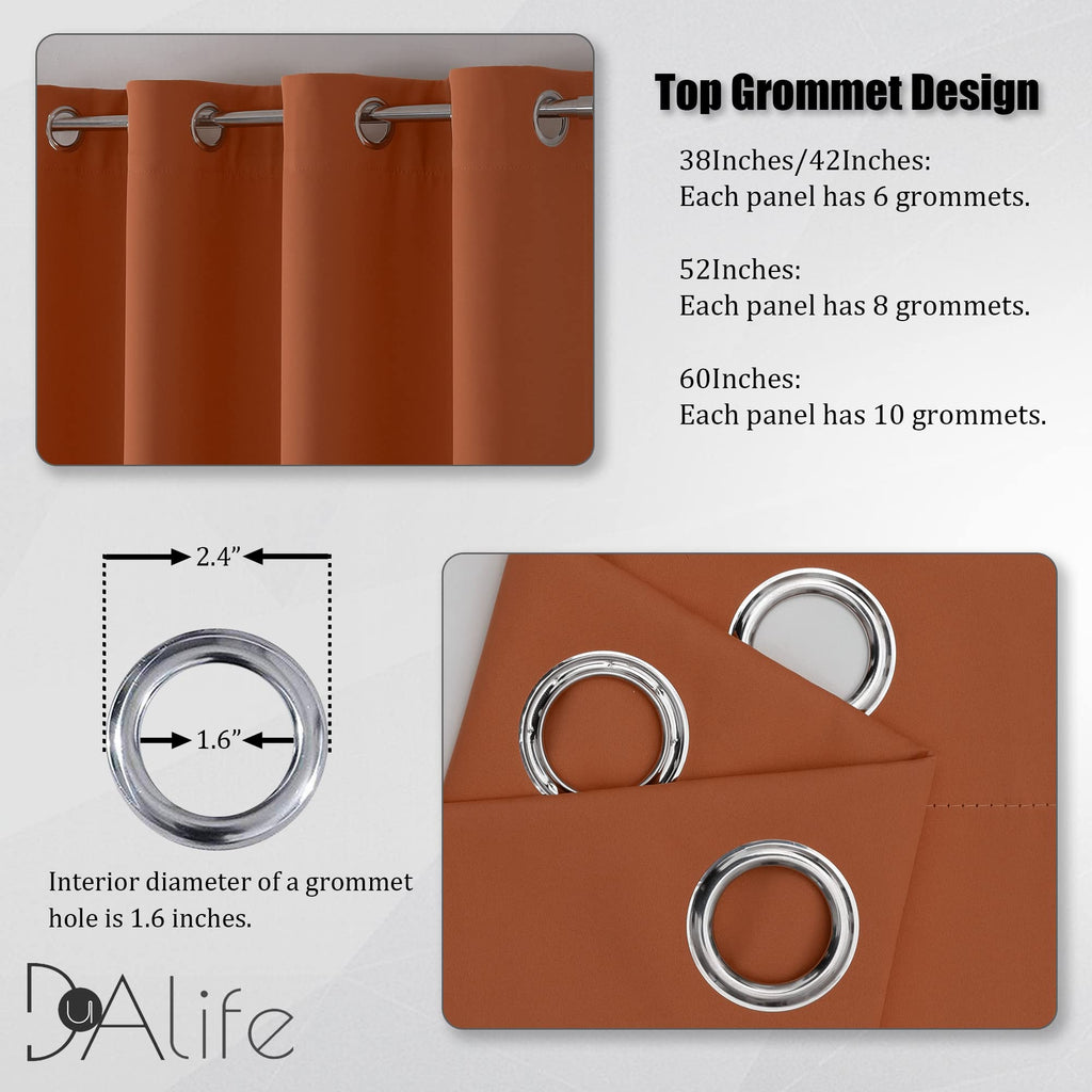 Dualife Rust Orange Blackout Short Curtains For Living Room 45 Inch Length Ochre Fall Room Darkening Grommet Curtains For Bedroo