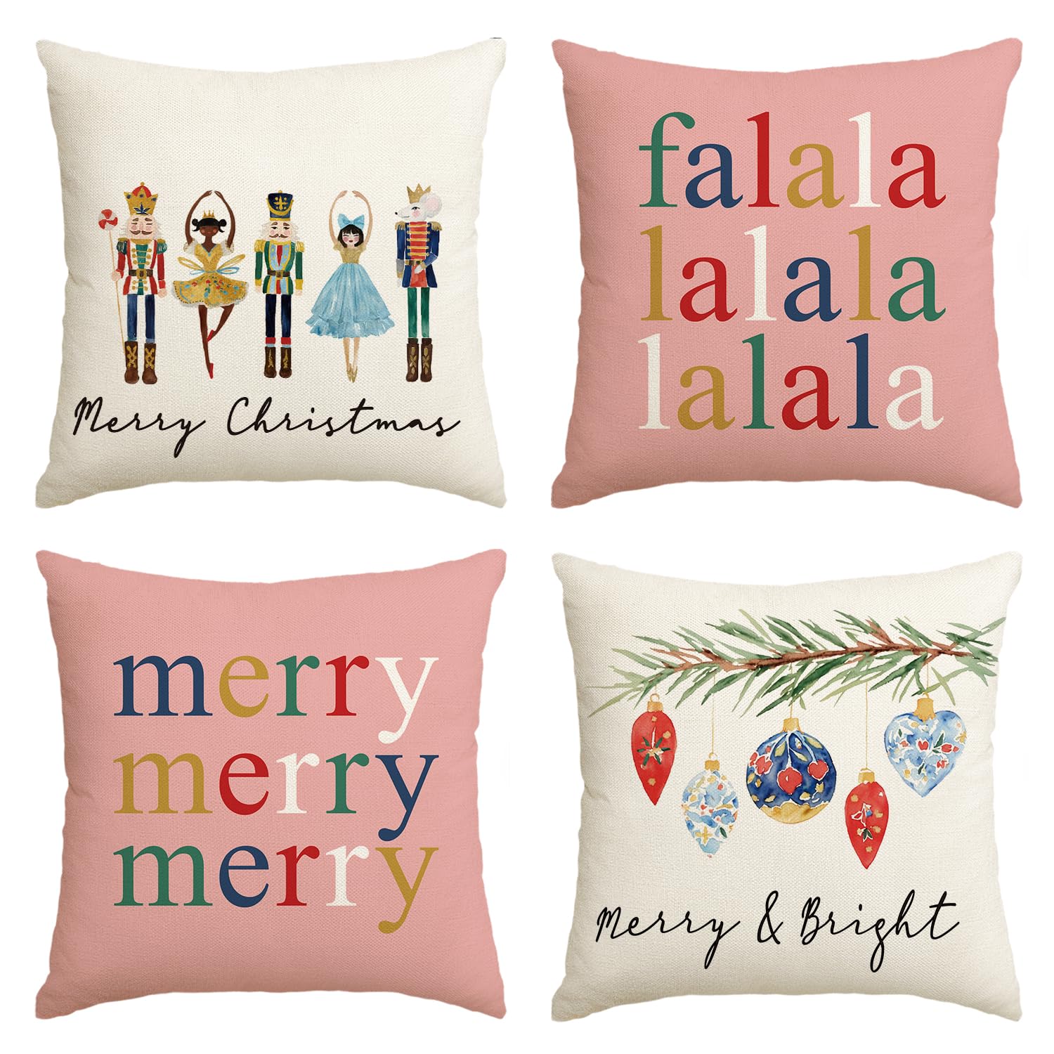 Avoin Colorlife Merry Christmas Nutcracker Pink Throw Pillow Covers, 20 X 20 Inch Winter Holiday Party Cushion Case Decoration F