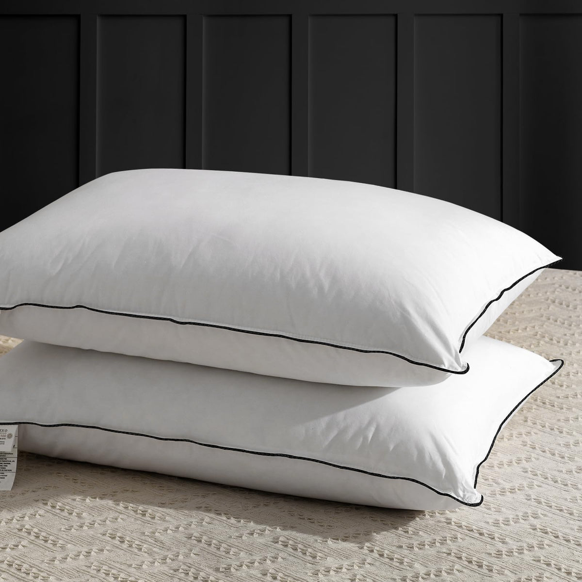 Apsmile Medium Firm Feather Down Pillows Queen Size Set Of 2, Luxury Feather Pillow For Sleeping, 100% Organic Cotton Cover Hote