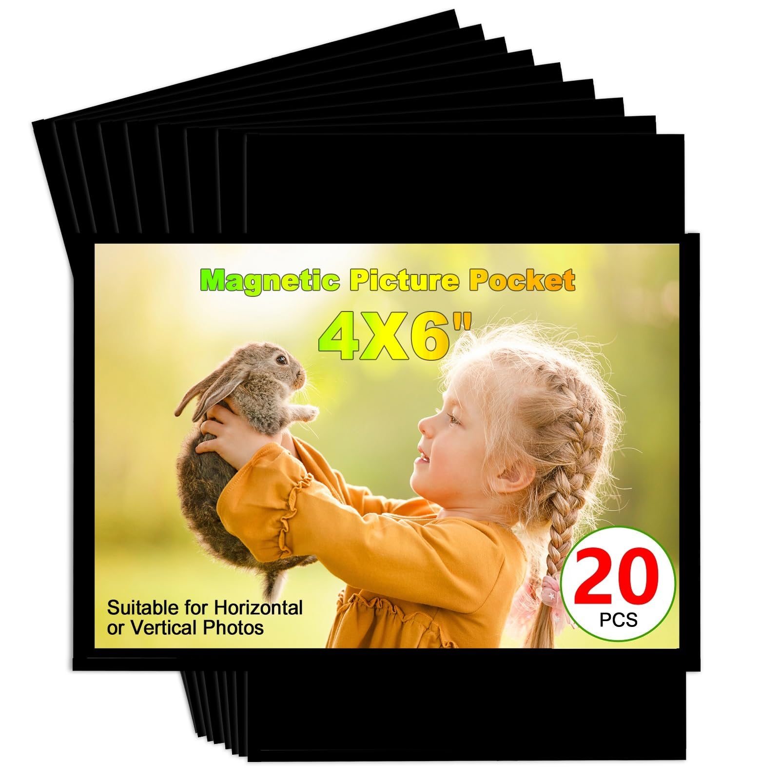 CHUNNIAO Black Magnetic Picture Frame 4X6 for Refrigerator-20 Pack,Black Photo Magnets Sleeves