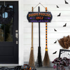 ORIENTAL CHERRY Halloween Decorations - Halloween Decor - Broom Parking Sign with 3 Wooden Witches Brooms - Hocus Pocus Cute Dec