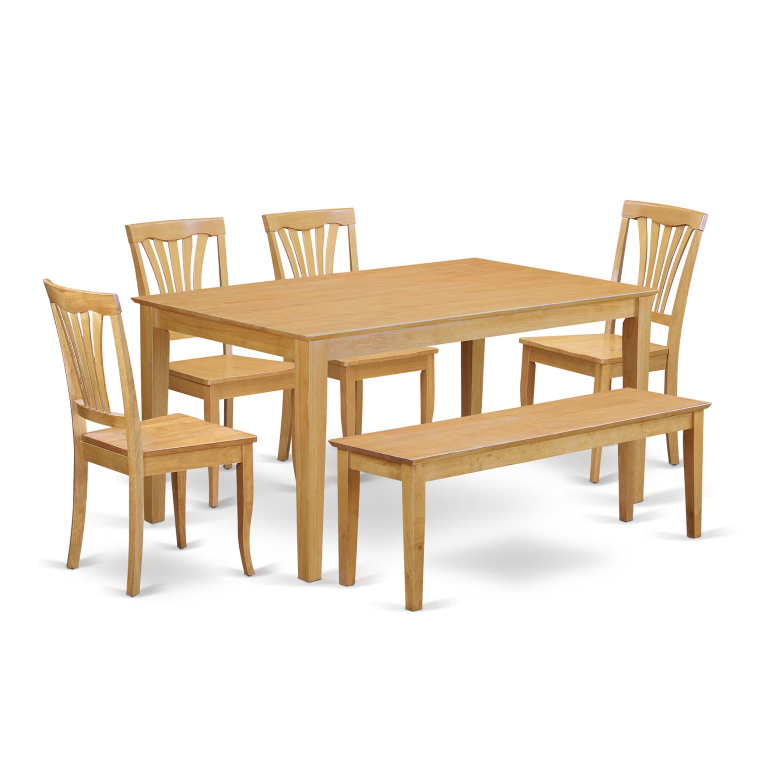 East West Furniture CAAV6-OAK-W 6 Piece Dining Table Set Contains a Rectangle Kitchen Table and 4 Dining Chairs with a Bench, 36x60 Inch, Oak